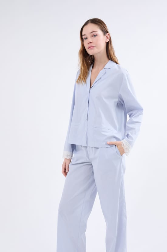Chemise de pyjama à manches longues à rayures;${refinementColor}