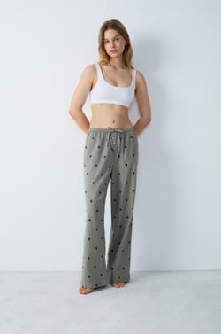 Embroidered striped cotton pyjama trousers;${refinementColor}