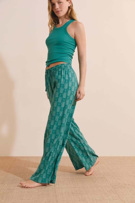Pantalon de pyjama 7/8 &agrave; motifs;${refinementColor}