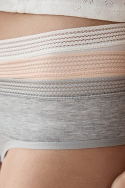 3-Pack of Cotton and Lace Briefs;${refinementColor}