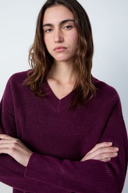 Long-sleeved V-neck sweater;${refinementColor}