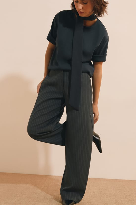 Pantalon droit &agrave; rayures;${refinementColor}