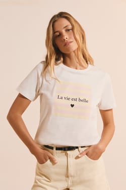 Short-sleeved T-shirt with "life is beautiful" inscription;${refinementColor}