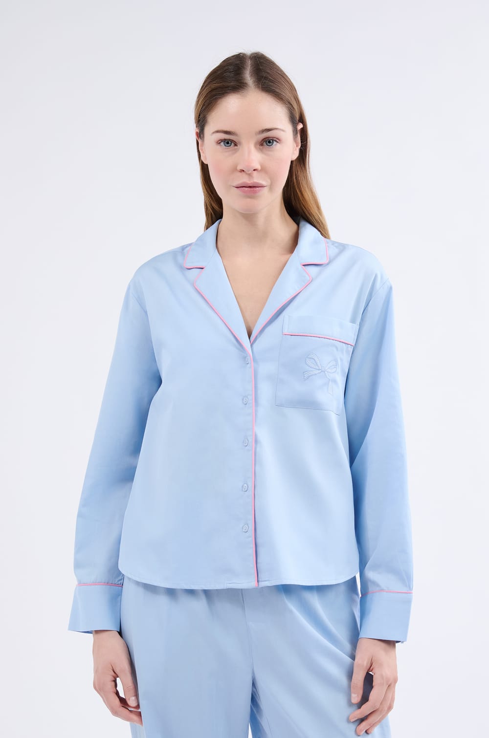 Chemise de pyjama à manches longues en coton;${refinementColor}