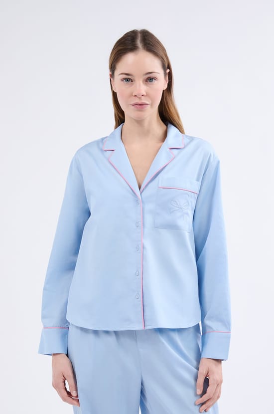 Chemise de pyjama à manches longues en coton;${refinementColor}