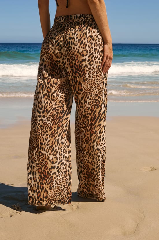 Pantalon fluide &eacute;laqstiqu&eacute; en coton &agrave; imprim&eacute; l&eacute;opard;${refinementColor}