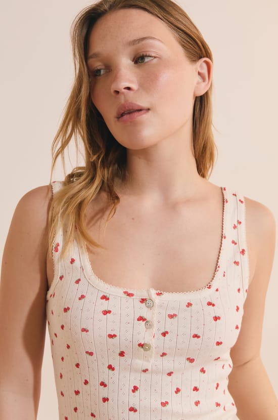 D&eacute;bardeur de pyjama en coton pointelle;${refinementColor}