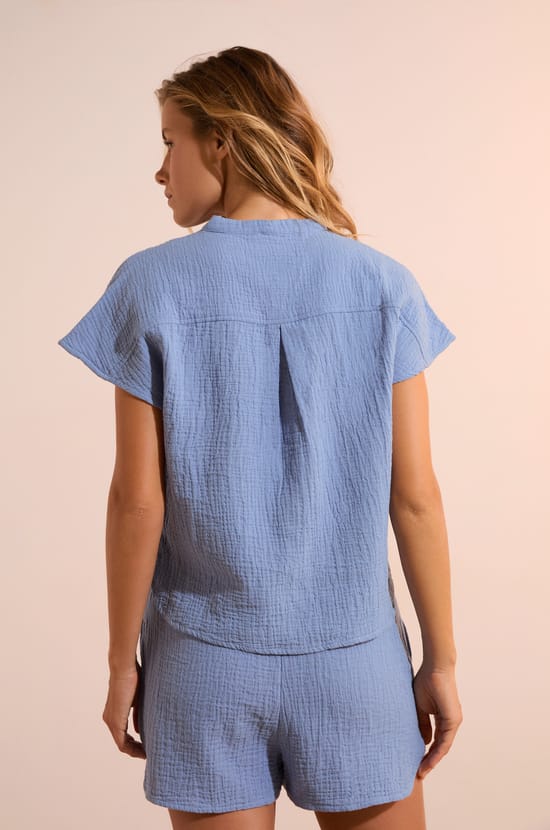 Cotton Gauze Pyjama Shirt;${refinementColor}