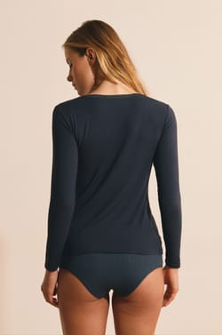 T-shirt col V maille thermique;${refinementColor}