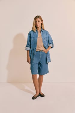 Mid-length denim-effect cotton jacket;${refinementColor}