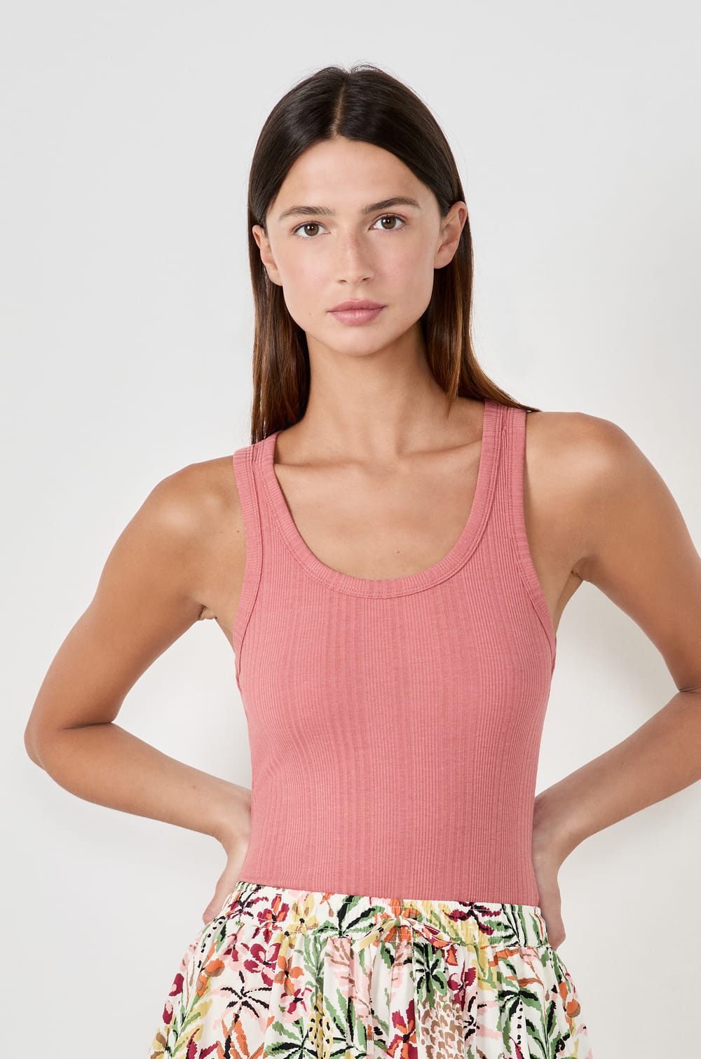 Débardeur côtelé en coton;${refinementColor}