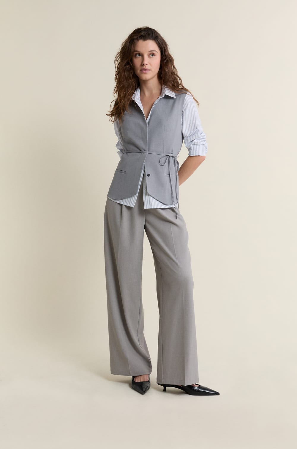 Sleeveless Cardigan with Tie;${refinementColor}