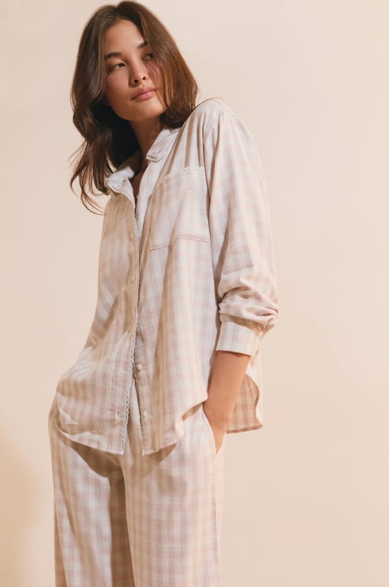 Chemise de pyjama &agrave; carreaux avec coton;${refinementColor}
