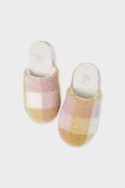 Chaussons mules polaires à carreaux;${refinementColor}