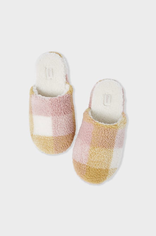 Chaussons mules polaires à carreaux;${refinementColor}