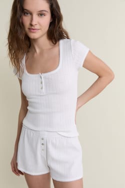 Short de pyjama en coton en pointelle;${refinementColor}