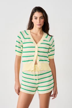 Short-sleeved striped cardigan;${refinementColor}