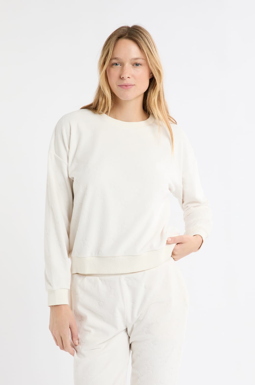 Pyjama Sweatshirt with Star Motifs;${refinementColor}