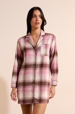 Chemise de nuit &agrave; carreaux en coton;${refinementColor}