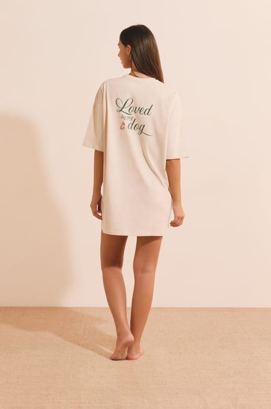 Chemise de nuit en coton avec inscription " Puppy energy;${refinementColor}