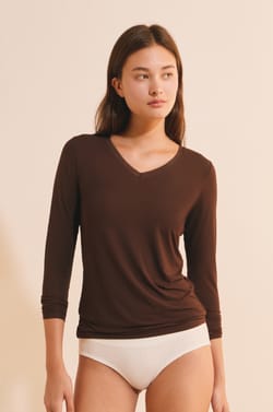 T-shirt col V maille thermique;${refinementColor}