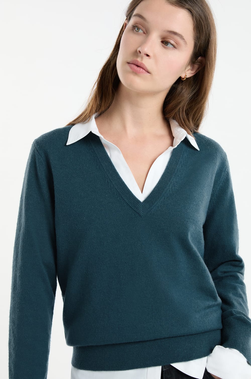 V-neck Sweater with Wool;${refinementColor}