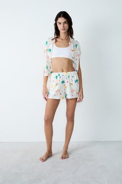 Short de pyjama imprimé en lin et viscose;${refinementColor}