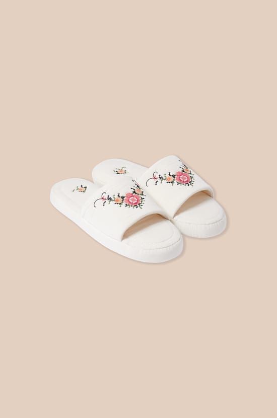 Chaussons tongs en coton &agrave; motif floral;${refinementColor}