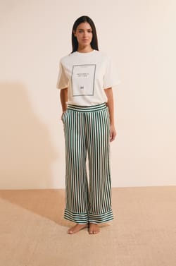 Pantalon satin&eacute; &agrave; rayures;${refinementColor}