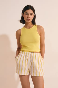 Short de pyjama &agrave; rayures en coton;${refinementColor}