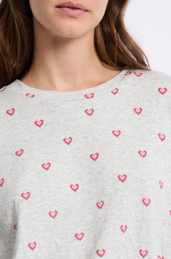 T-shirt de pyjama en coton à motifs coeurs;${refinementColor}