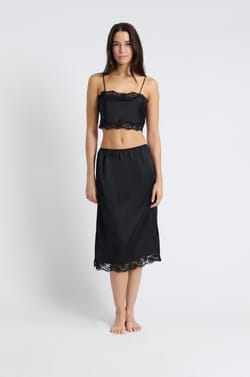 Falda de pijama satinada con detalles de encaje;${refinementColor}