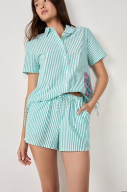 Short de pyjama rayé en coton;${refinementColor}