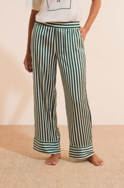 Pantalon satin&eacute; &agrave; rayures;${refinementColor}