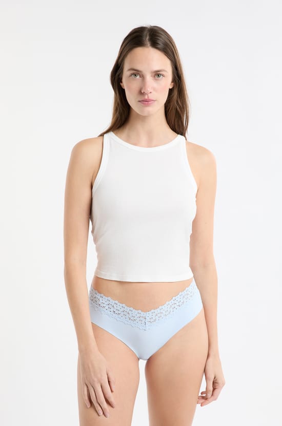 V-shape Hipster in Microfiber and Lace;${refinementColor}