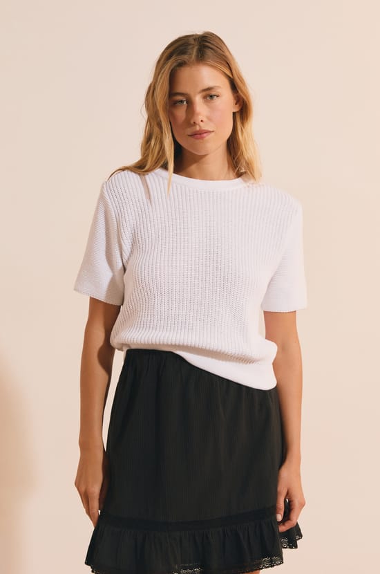 Short-sleeved Sweater with Cotton;${refinementColor}