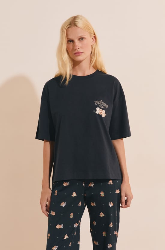 T-shirt &agrave; motif chien en coton;${refinementColor}