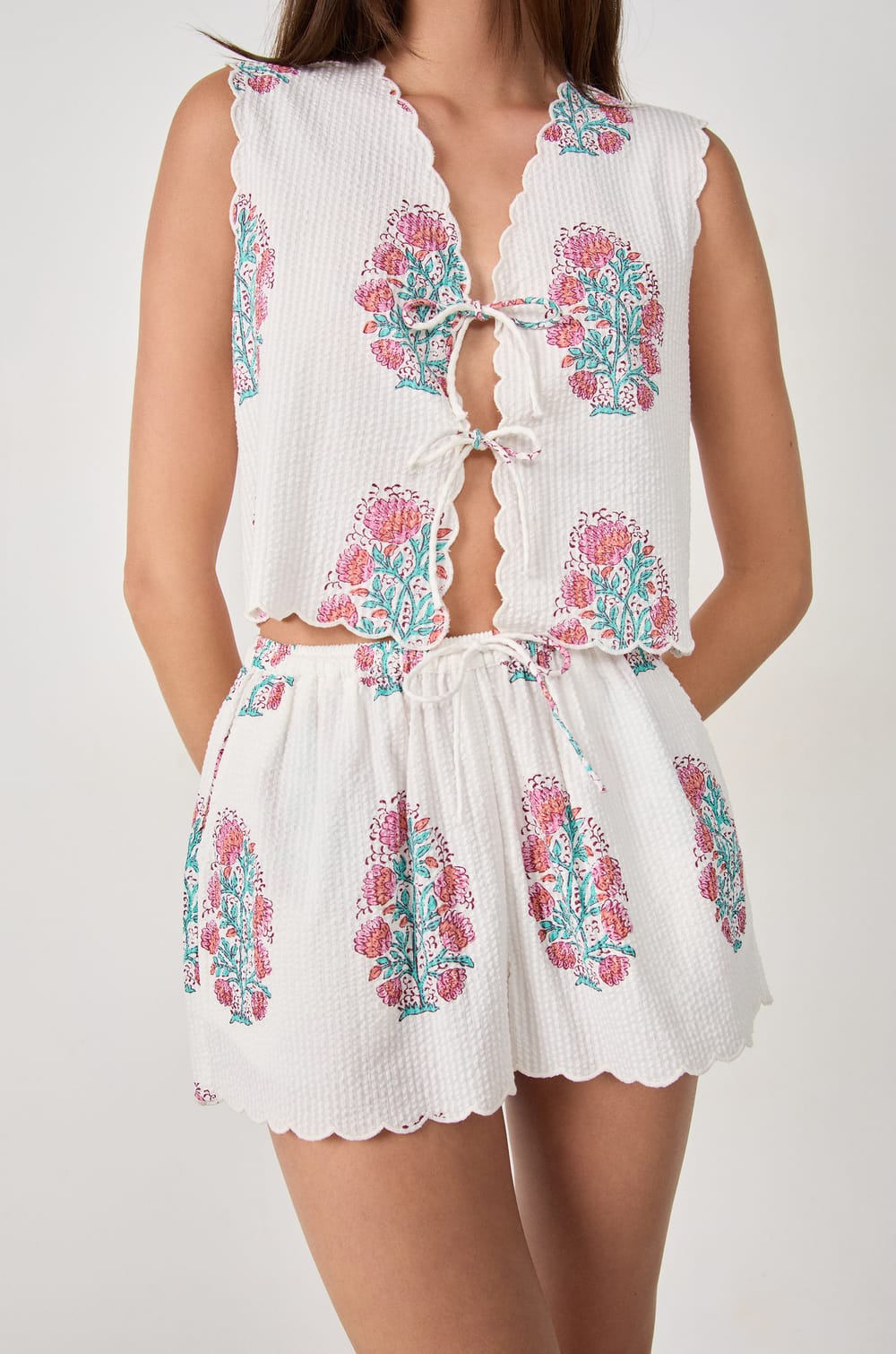 Cotton printed pyjama shorts;${refinementColor}
