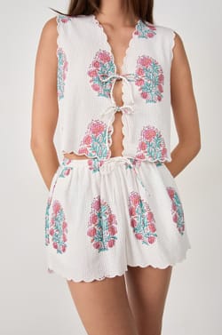 Cotton printed pyjama shorts;${refinementColor}
