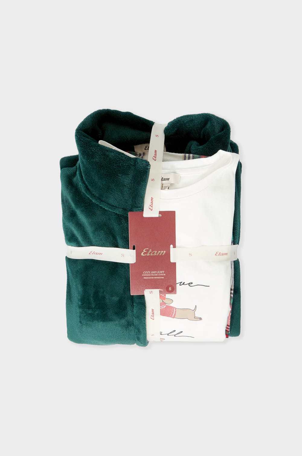 Ensemble de pyjama 3 pi&egrave;ces &agrave; carreaux et imprim&eacute; teckel;${refinementColor}