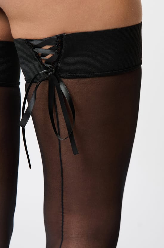 Transparente Str&uuml;mpfe mit Schn&uuml;rung - 20D;${refinementColor}