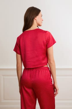 Polka Dot Satin Pajama Top;${refinementColor}
