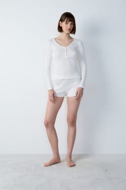 Long-sleeved T-shirt in pointelle cotton;${refinementColor}