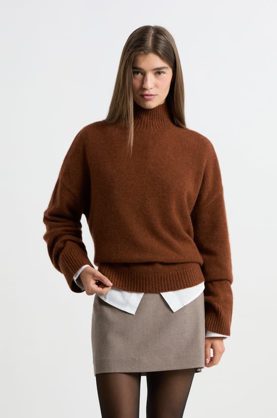 High Neck Cashmere Sweater;${refinementColor}