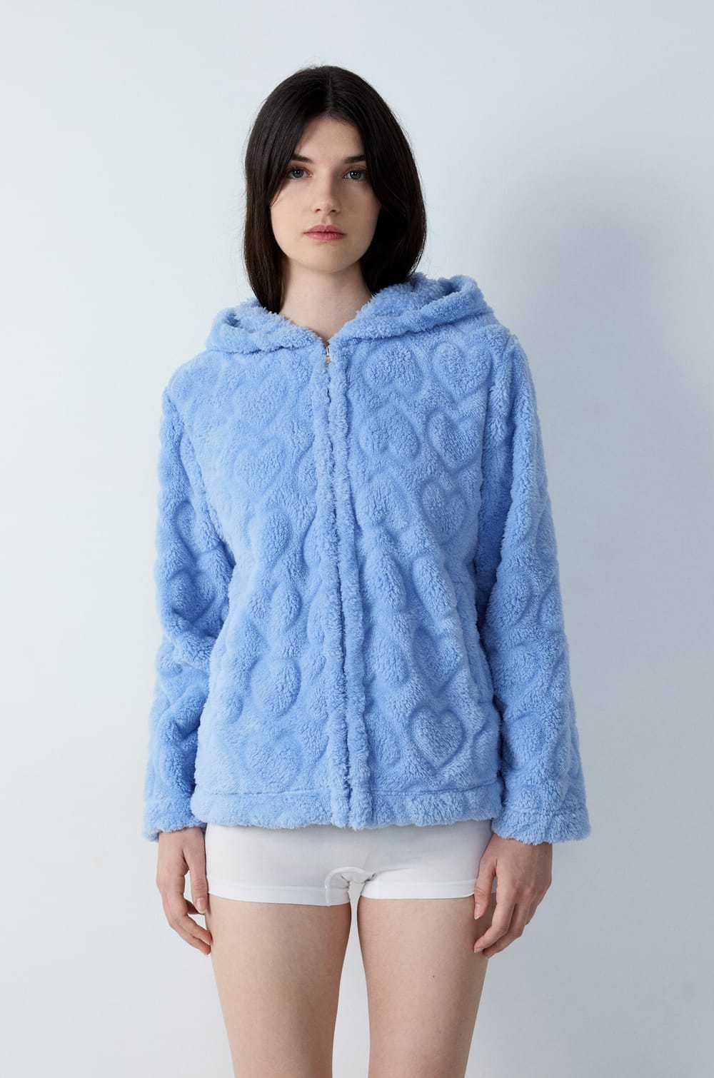 Fleece Hoodie with Heart Print;${refinementColor}