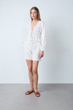 Katoenen top met lange mouwen en strikjes;${refinementColor}