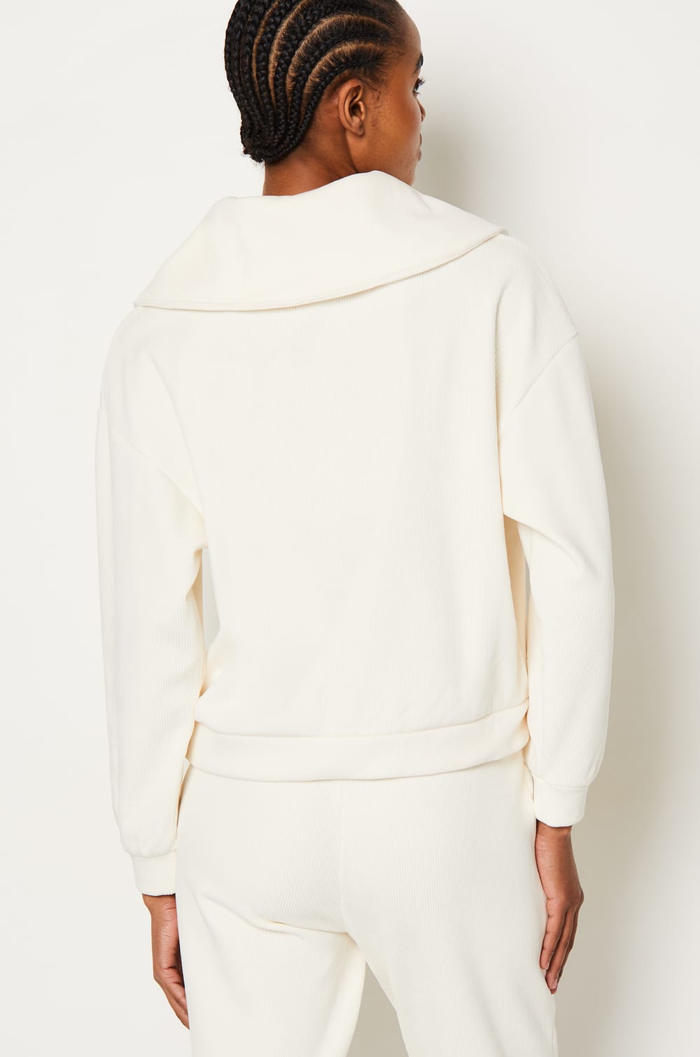 Ribbed pyjama sweatshirt with trucker collar;${refinementColor}