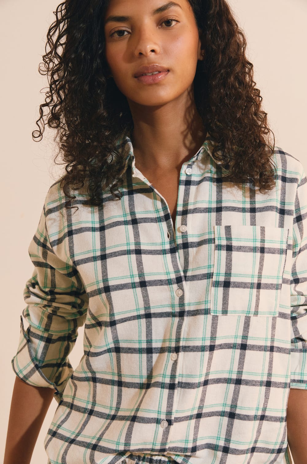 Chemise de pyjama &agrave; carreaux en coton;${refinementColor}