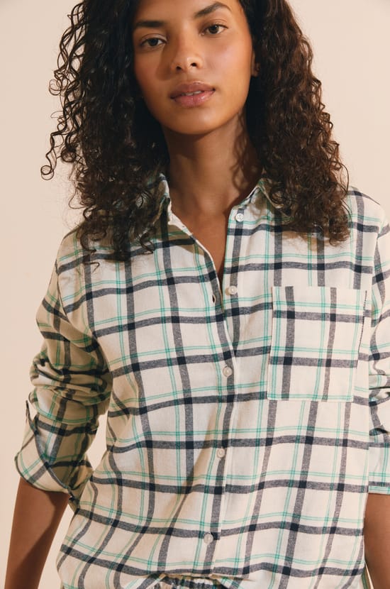 Chemise de pyjama &agrave; carreaux en coton;${refinementColor}