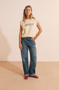 T-shirt sans manches avec inscription "amour" avec coton;${refinementColor}